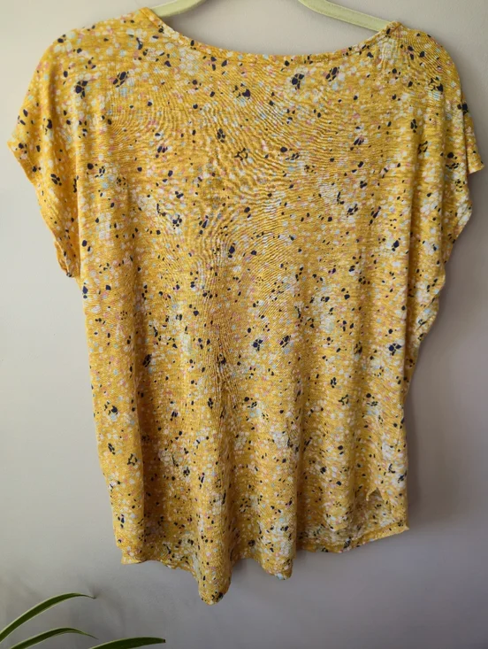 Rachel Zoe 100% Linen Yellow Floral Print Short Sleeve Top - Size Large - Picture 7 of 7